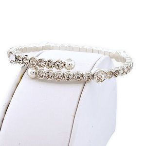 Cezanne - Silver Tone Crystal Coil Bangle Bracelet